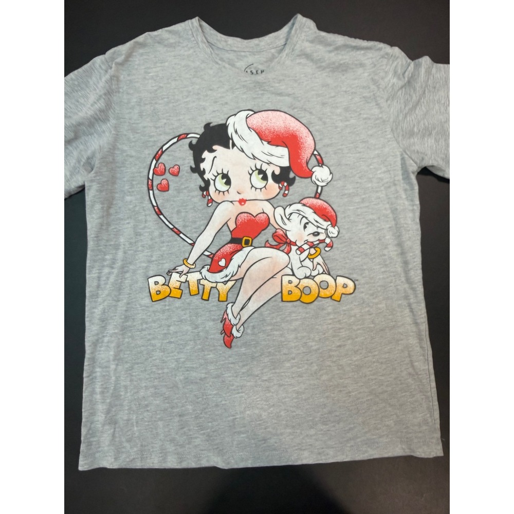 Betty Boop Christmas Graphic Tee Gray Fleischer Studios Holiday Shirt Medium